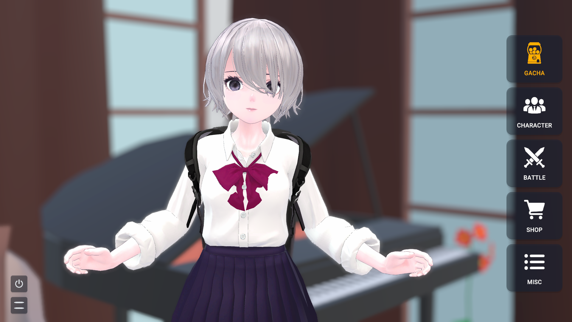 GACHA AND SLEEP home with Gacha, Character, Battle, Shop, and Misc