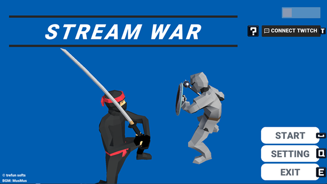 STREAM WAR title screen with ninja and knight
